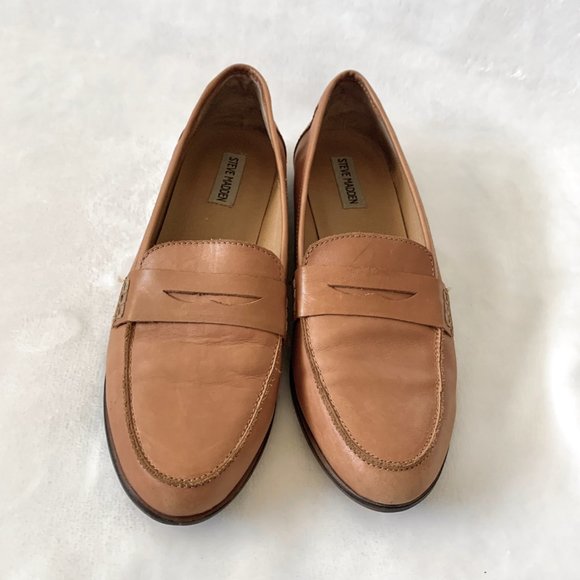 Steve Madden Tan Brown Leather Penny Loafers - Picture 2 of 6